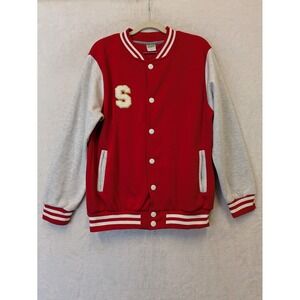 Varsity Jacket Red Gray Letter S Patch Snap Front Juniors XL